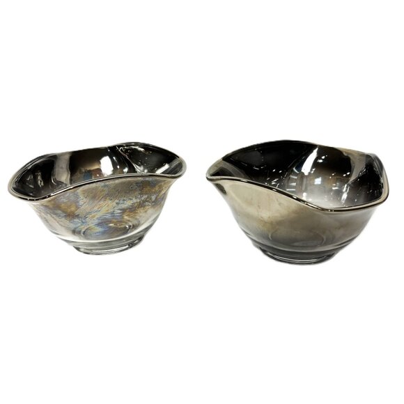Art Deco Ombre’ Grey Silver to Clear Small Candy Set of Two Bowls - Picture 7 of 14